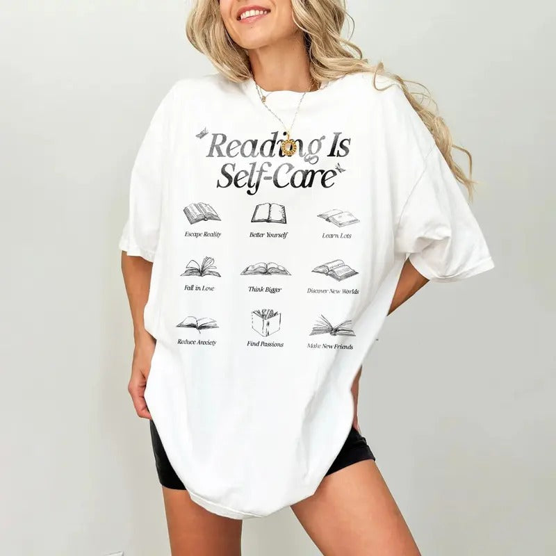 Reading Is Self Care Shirt Bookish Mental Health Shirt Book Day Retro Shirt Read More Book Lover Bookworm Romance Reader Book Addict VTD43 T-Shirts