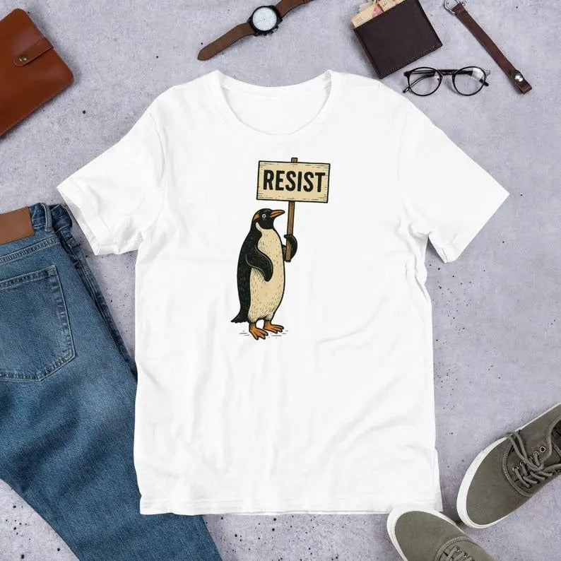 Rebel Gentoo Penguins RESIST Anti Tariff Protest T-Shirts