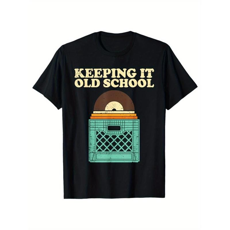 [Record Player Print ] Record Player Print Cotton Casual Short Sleeve Crew Neck Made USA T-Shirts