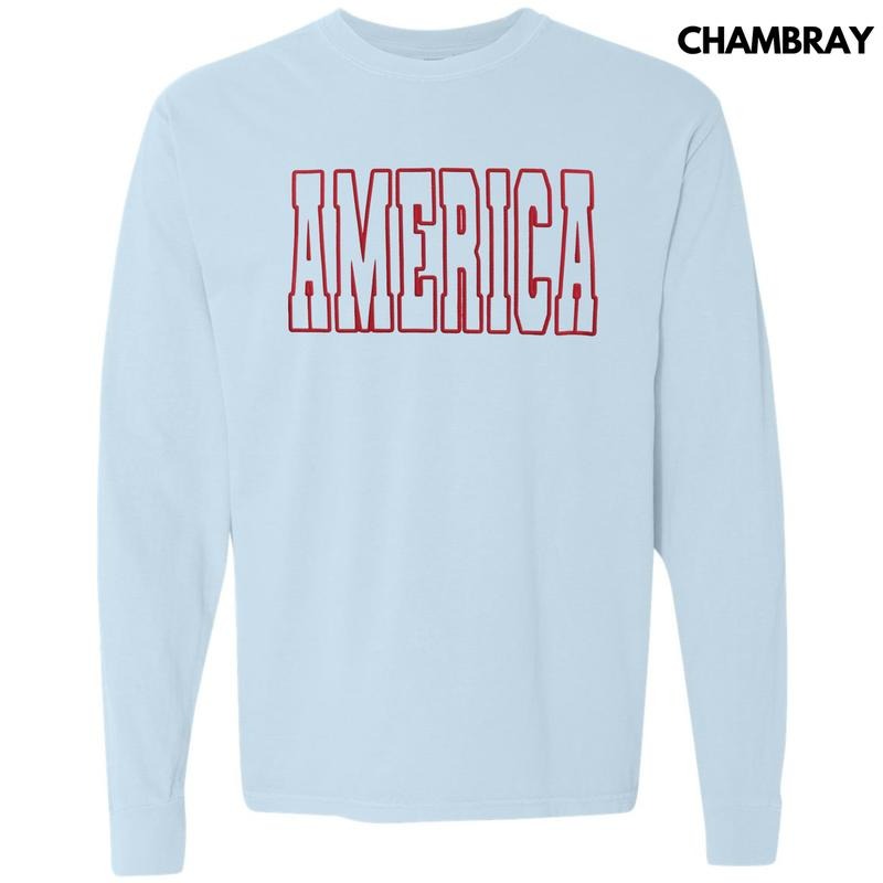 Red America Puff Long Sleeve Comfort Colors T-Shirts
