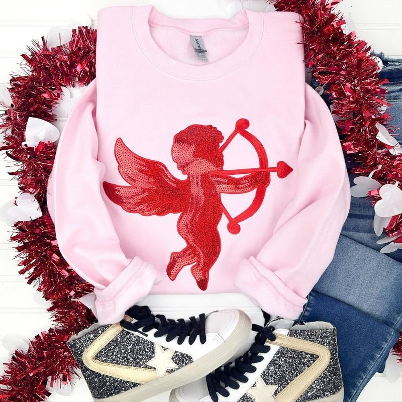 Red Cupid Sequin Patch LIGHT PINK T-Shirts