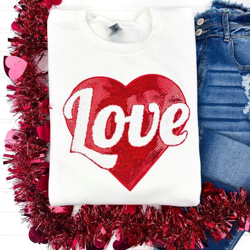 Red Sequin Heart Patch T-Shirts
