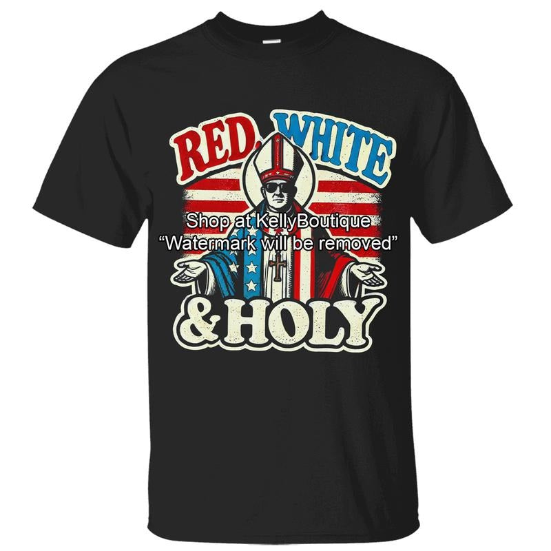 Red White Holy Pope Leo XIV New Catholic Pope Robert Francis Prevost First American Pope History Shirt Front Cotton Menswear Womenswear Top T-Shirts