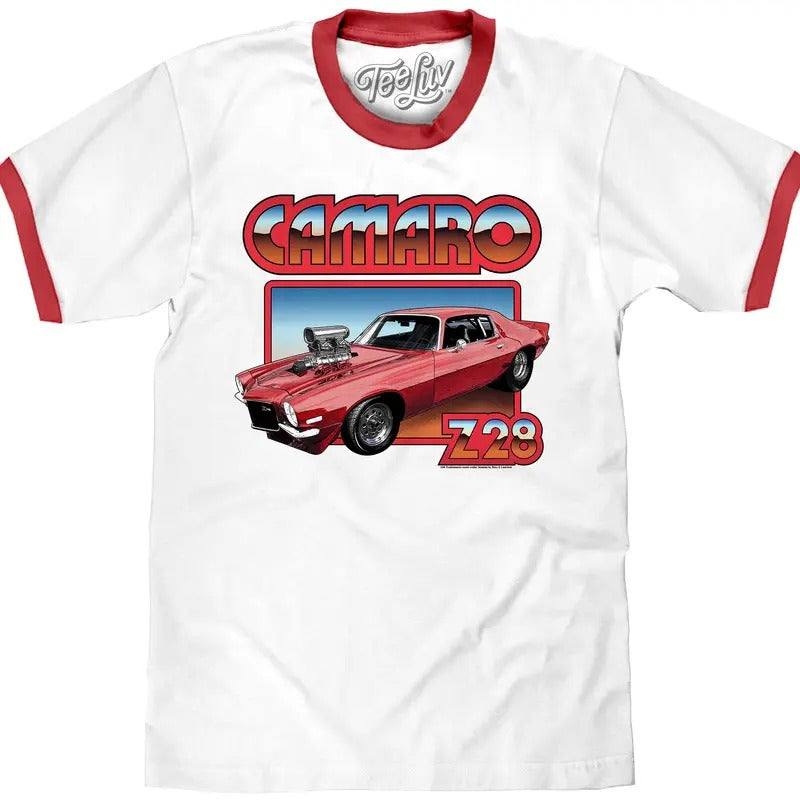 70s Chevrolet Camaro Z28 Ringer White Red T-Shirts