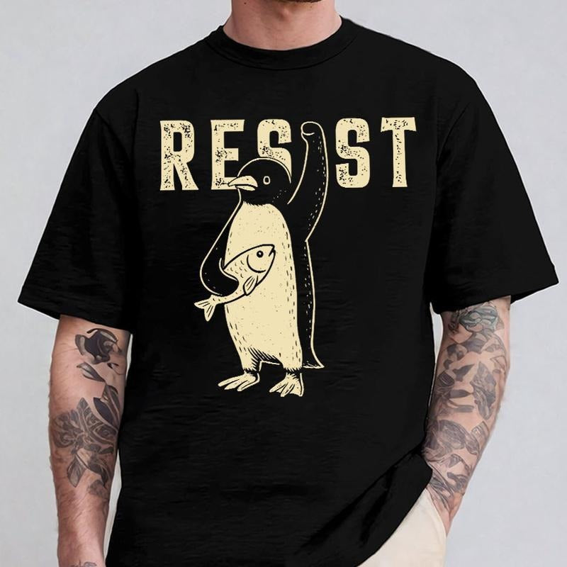 Resist Penguins Shirt Penguins Against Tariffs Shirt Anti Fascist Resist FDT Protest Democrat T-Shirts
