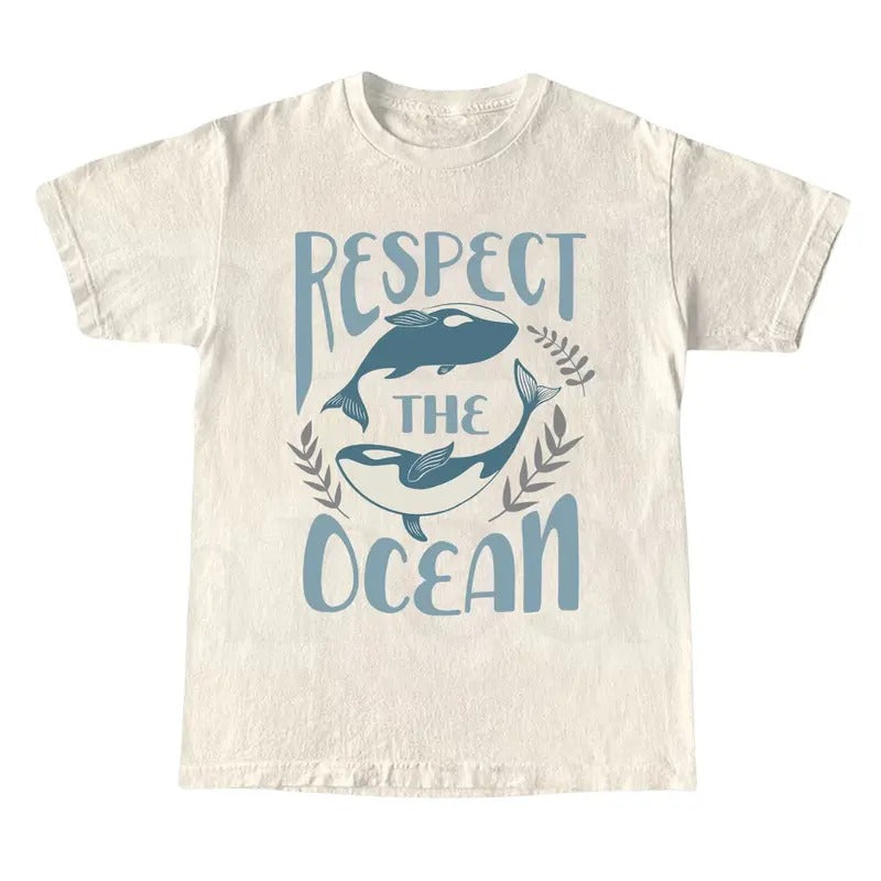 Respect Ocean Shirt 90s Tattoo Sea Animal Retro Ocean Nature Shirt Sealife Orca Whales Top Womenwear T-Shirts