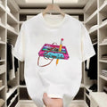 Retro Cotton Fun Cassette Tape Print Casual Gatherings T-Shirts