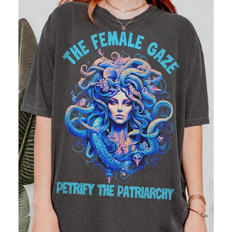 Retro 90'S Female Gaze Petrify Patriarchy Feminist Man Full T-Shirts