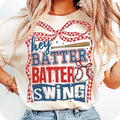 Retro Baseball Batter Batter Swing Checkered Baseball Coquette Shirt Game Day Baseball Coquette Baseball Mom Baseball Shirt T-Shirts