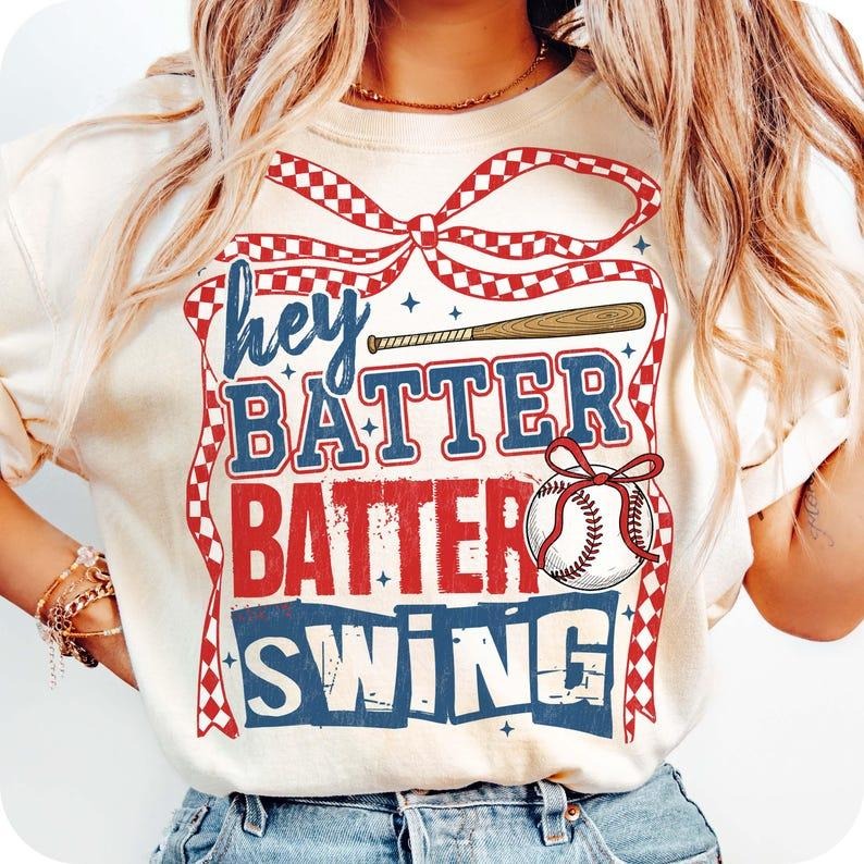 Retro Baseball Batter Batter Swing Checkered Baseball Coquette Shirt Game Day Baseball Coquette Baseball Mom Baseball Shirt T-Shirts