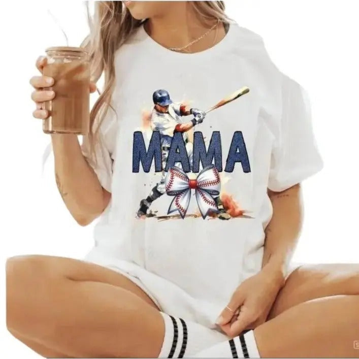 Retro Baseball Mama Baseball Mama Cotton Perfect Boyfriend Girlfriend T-Shirts