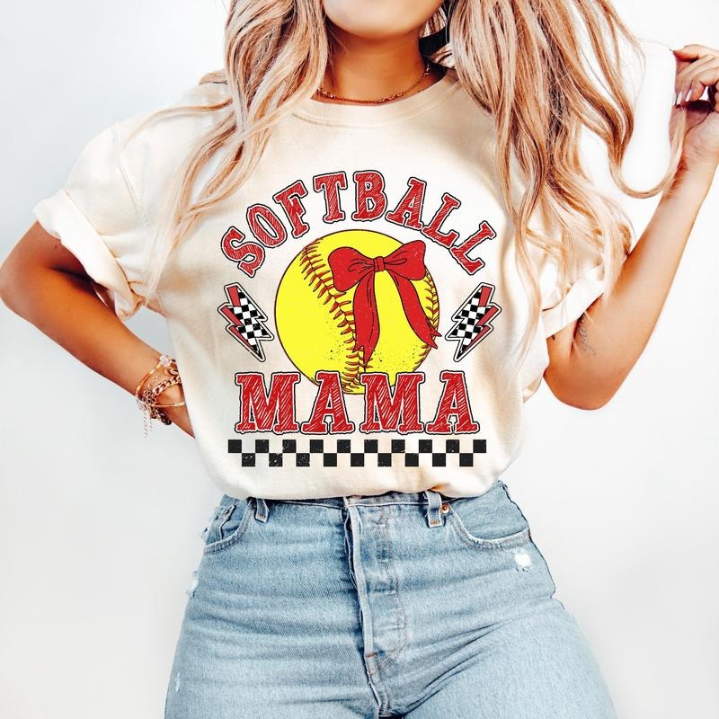 Retro Checkered Softball Mama Coquette Game Day Softball Softball Mom Softball Coquette Shirt Softball T-Shirts