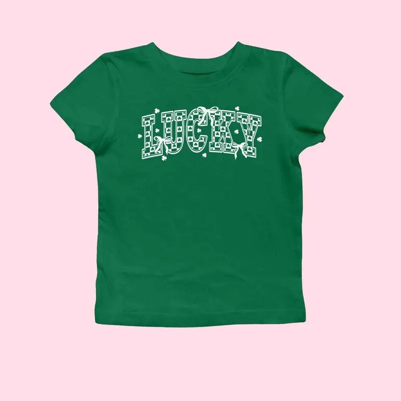 Retro Checkered St Patrick'S Day Coquette Baby Lucky Shirt St Patty'S Day Varsity Shirt Shamrock Shirt St Patrick Baby T-Shirts