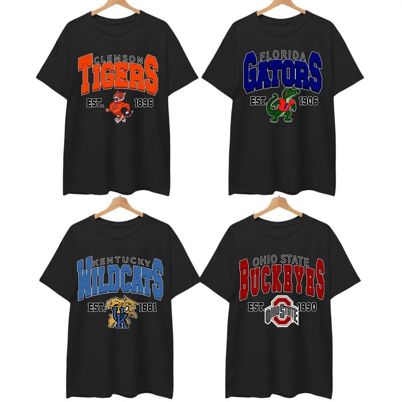 Retro College All Team Black Classic University Mascot Print 90s Inspired Campus Spiritwear Sports Fans Students & Alumni Gameday Ready T-Shirts