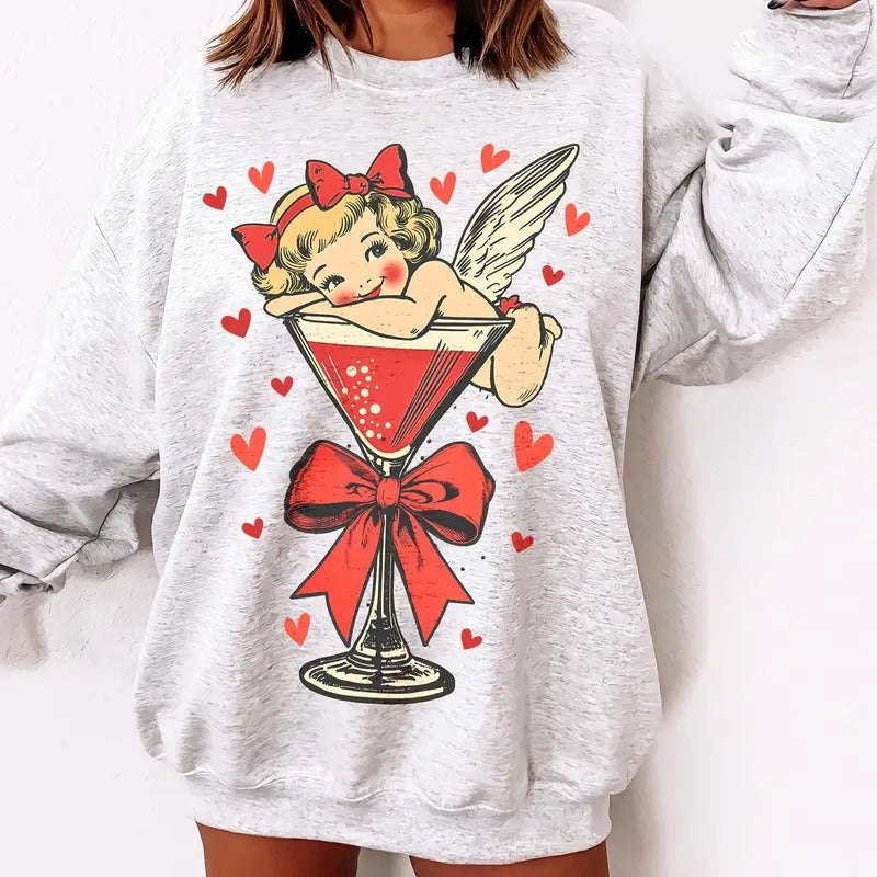 Retro Cupid Coquette Bow Retro Valentine Shirt Her Valentines Martini T-Shirts