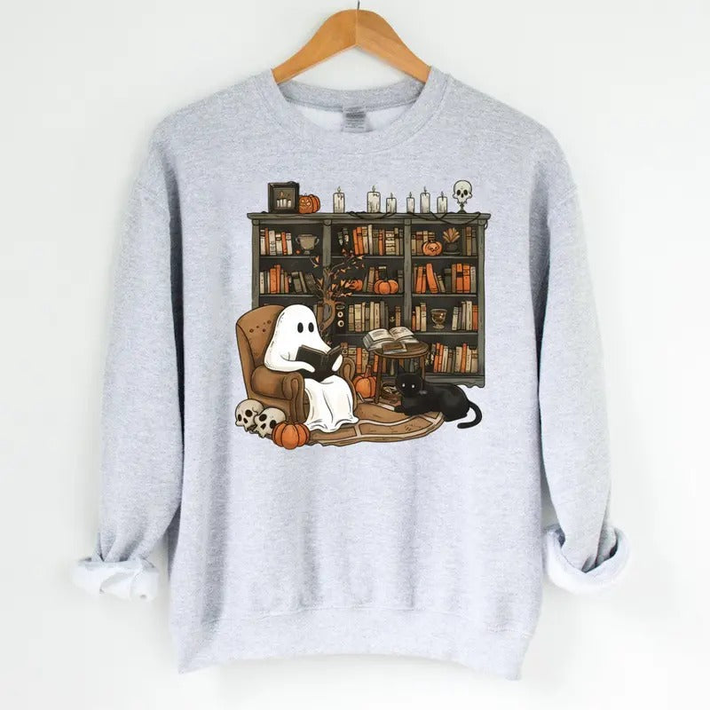 Retro Ghost Reading Books Librarian Ghost Halloween Halloween Teacher Halloween Shirt Teacher Boo School Womenswear T-Shirts