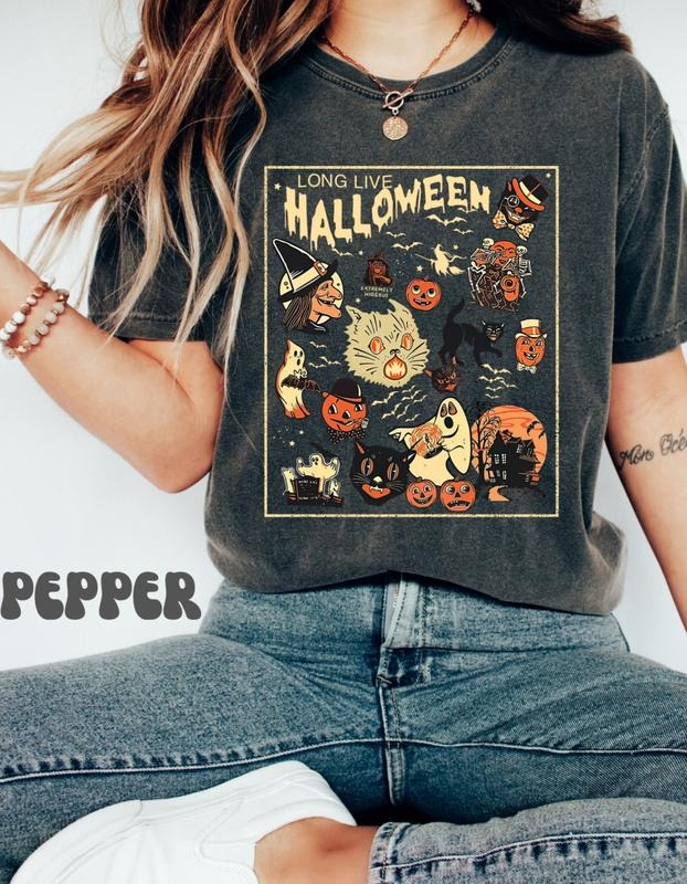 Retro Halloween Shirt Long Live Halloween Vintage Halloween Shirt Retro Halloween Fall Spooky Season Pumpkin Shirt Black Cat T-Shirts