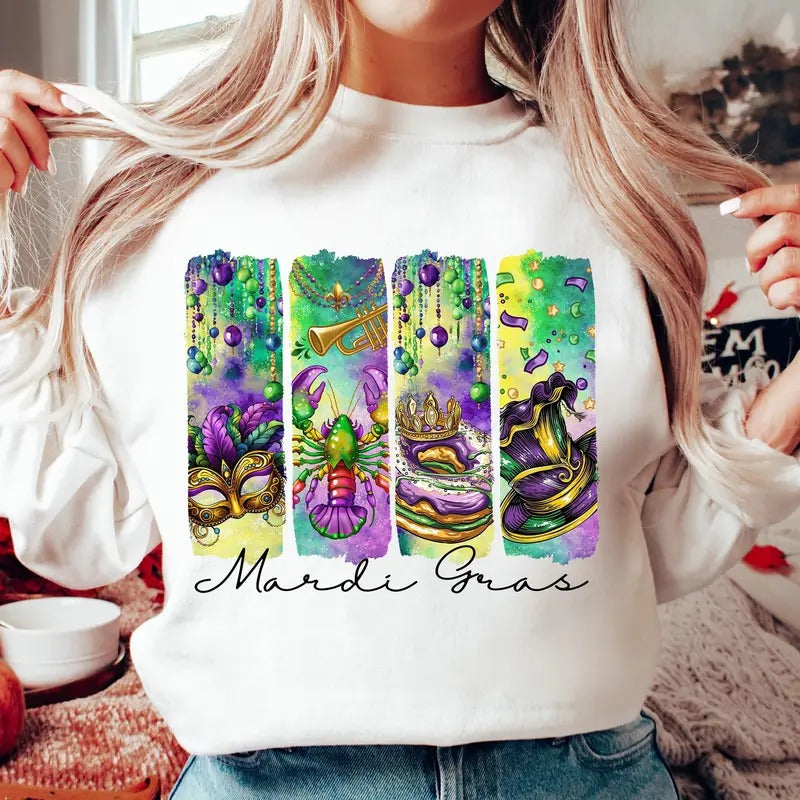 Retro Mardi Gras Fleur De Lis Brushstroke Mardi Gras Mardi Gras Coquette King Cake Shirt T-Shirts