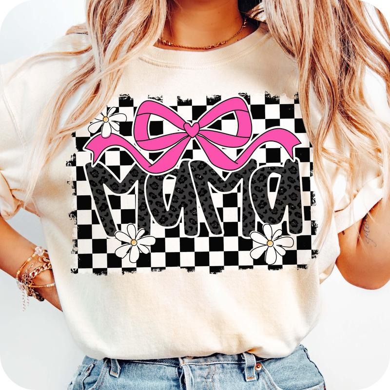 Retro Pink Mama Coquette Bow Mama Checkered Mama Varsity Mama Mama Leopard T-Shirts
