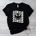 Retro Smile Face Auntie Promoted Aunt Shirt Pregnancy Announcement Auntie Sister New Aunt Short Sleeve T-Shirts