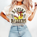 Retro Softball Baseball Raising Ballers Game Day Softball Baseball Coquette Bow Baseball Mom Funny Baseball T-Shirts