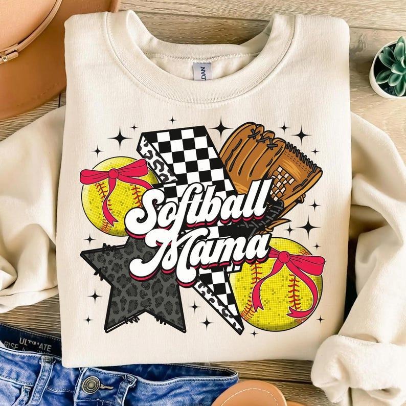 Retro Softball Mama Softball Coquette Game Day Softball Bow Checker Softball Mom T-Shirts