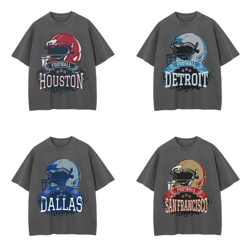 Retro Showcasing All Football Teams Dark Heather Color T-Shirts