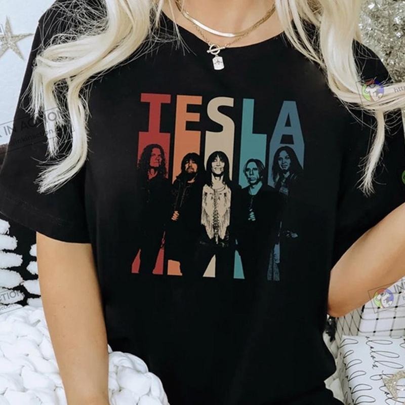 Retro Vtg Tesla Rock Band Black Cotton All Sizes T-Shirts