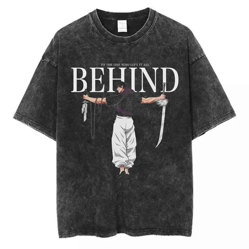 Retro Washed Jujutsu Kaisen Fushiguro Megumi Short Sleeves Casual Cotton T-Shirts