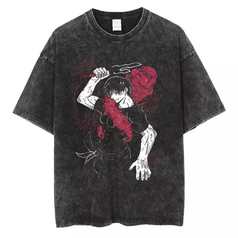Retro Washed Jujutsu Kaisen Fushiguro Megumi Short Sleeves T-Shirts