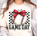 Retro Game Day Baseball Baseball Mama Baseball Coquette Checkered Baseball Baseball Bow T-Shirts