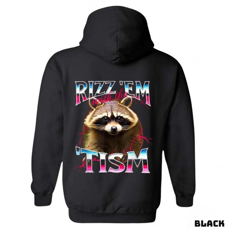 Rizz 'Em 'Tism" Raccoon Vibrant Unique Casual Outings Suitable All Genders T-Shirts