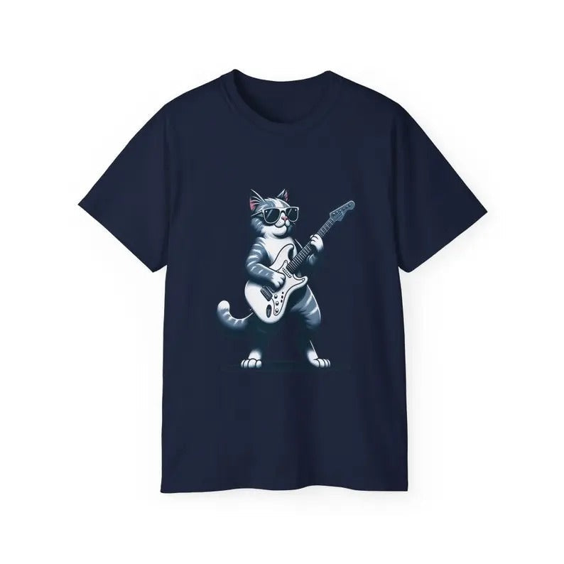 Rock Cat Playing Guitar Vintage Retro Funny Guitar Cat Cat & Rock Lovers Cool Rocker Unique Funny T-Shirts