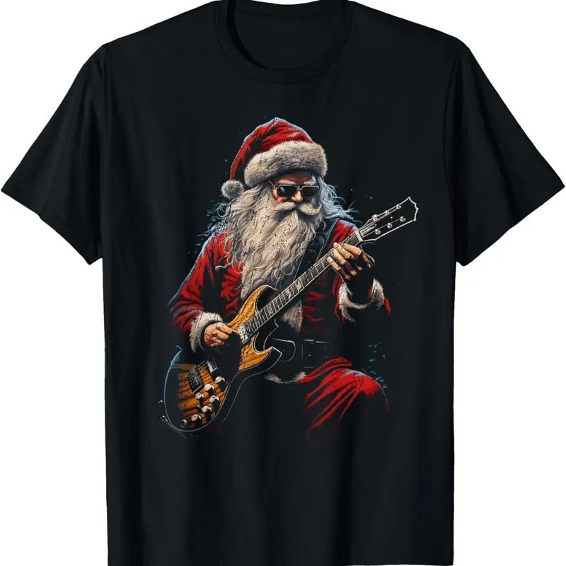 Rock Guitar Santa Claus Playing Guitar Funny T-Shirts