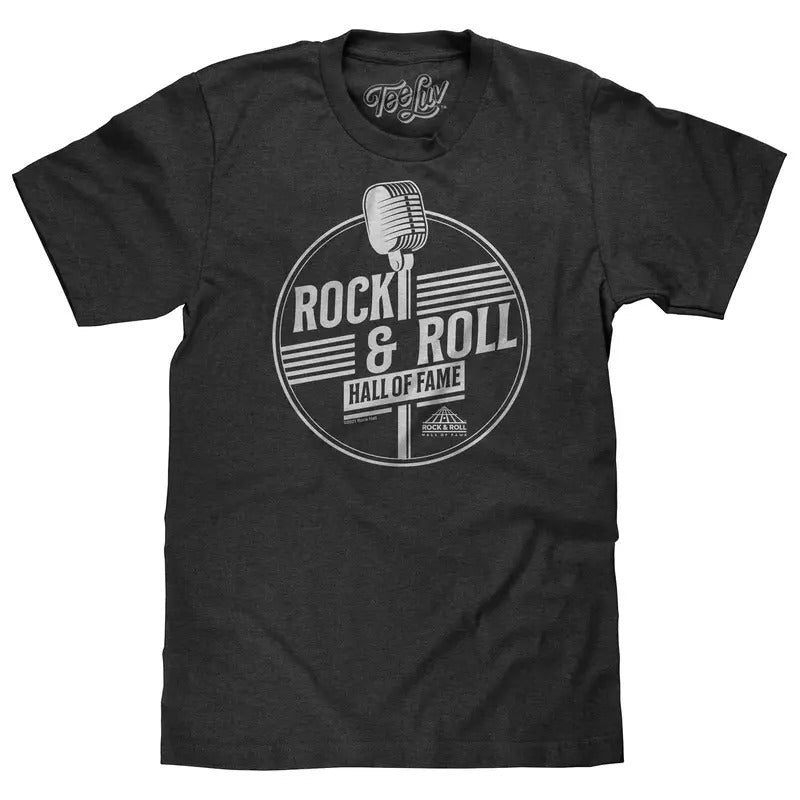 Rock Roll Hall Fame Retro Microphone Charcoal Gray Heather T-Shirts