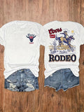 Rodeo Print Casual Crew Neck Short Sleeve Top Spring & Summer Comfort Cotton T-Shirts