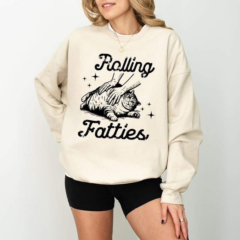 Rolling Fatties Cat Funny Cat Shirt Cat Lovers Unhinged Weed Lover Cute Cat Fat Cat T-Shirts
