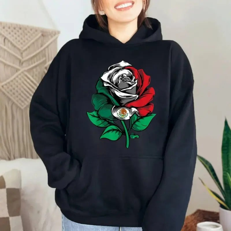 Rose Floral Mexico Flag Love Mexico Independence Mexican T-Shirts