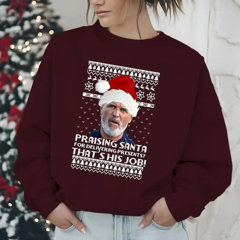 Roy Keane Manchester Printed Jumper Roy Keane Praising Santa Doing His Job Top Football Lovers T-Shirts