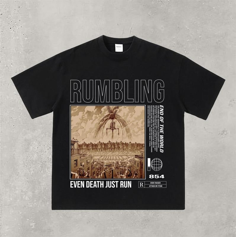 Rumbling AOT End World Oversize Ymir Titan Attack Titan Anime Fan T-Shirts