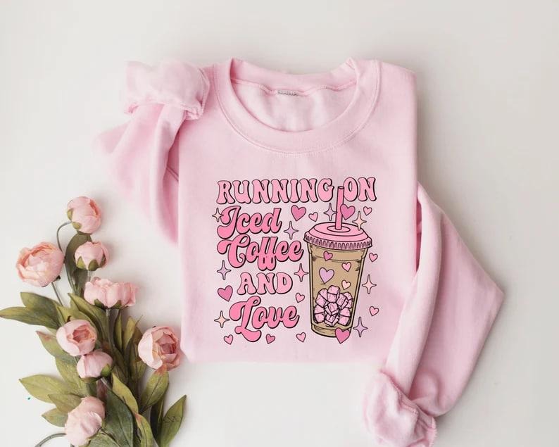 Running Iced Coffee Love Valentines Coffee Lover Shirt Coffee Mom Shirt Valentine T-Shirts