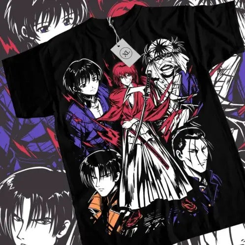 Rurouni Kenshin Samurai Himura Rurouni Kenshin Art Black Shirt All Size T-Shirts
