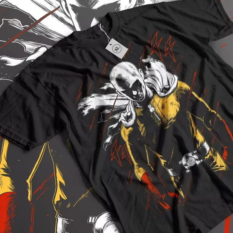SAITAMA One Punch Man Anime Manga Black Shirt All Size T-Shirts