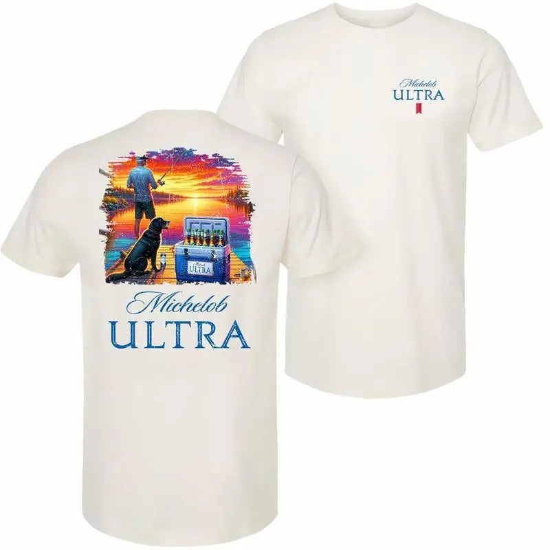 [SALE UP 45%] Michel0b Ultra Dad Bod Fishing Themed Michel0b Ultra Beer Lovers 2 Sides Dad Mom Cotton Menswear T-Shirts