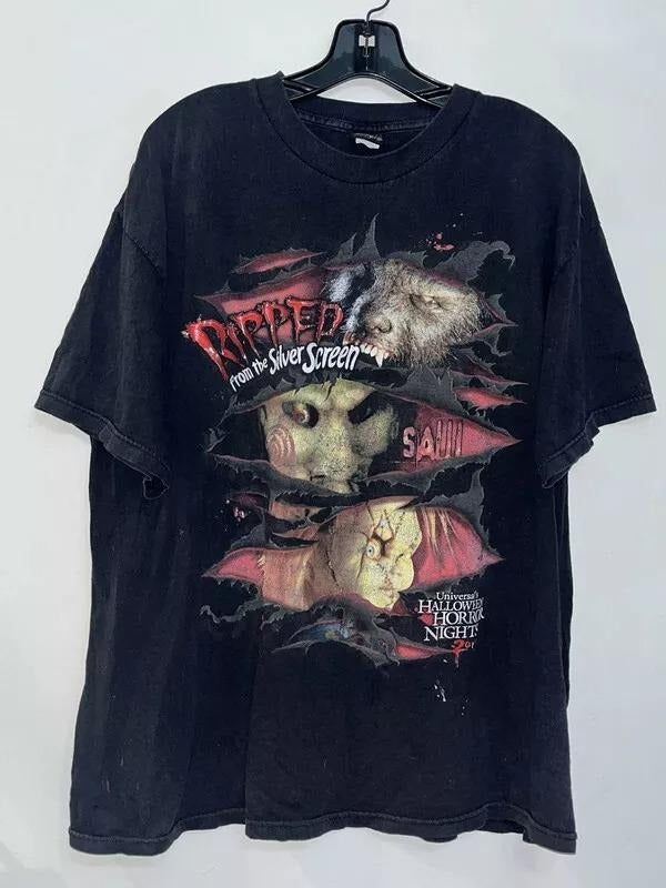 SAW Movie Baggy Horror Halloween Cyber Grunge Black NH11833style{N002}2 T-Shirts