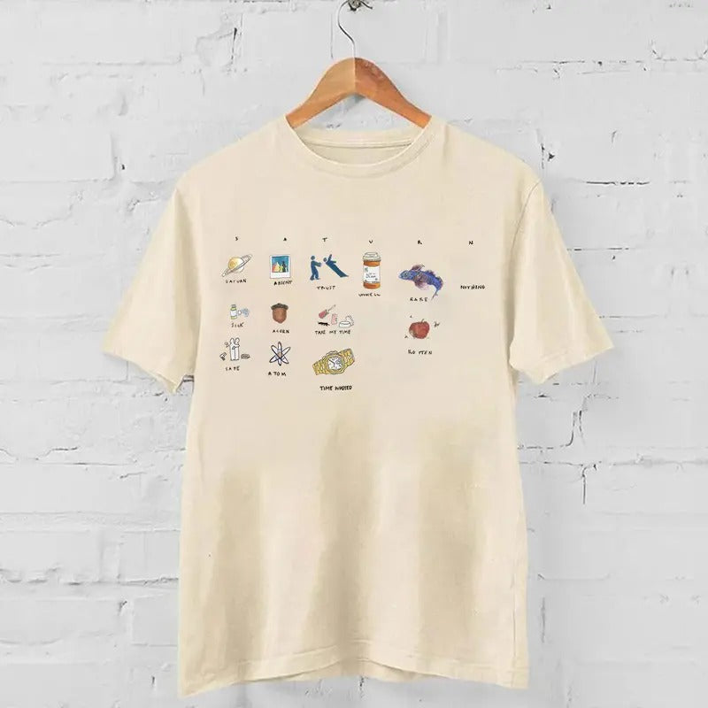 SZA Saturn White 2024 New Release Breathable Casual Menswear Soft Top Day Leggings Underwear Streetwear Fabric T-Shirts
