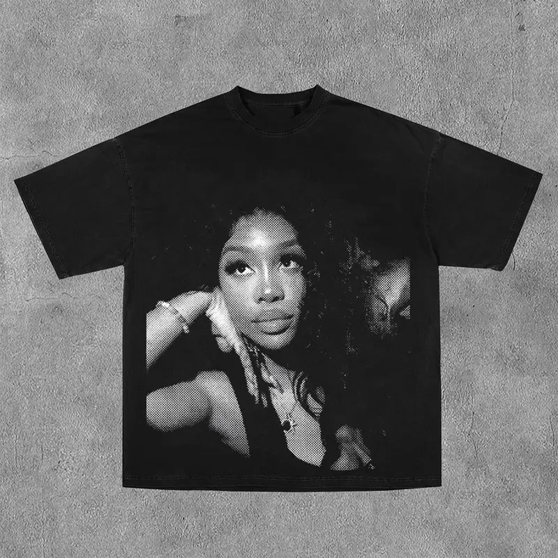 SZA Custom Naomitee 1973 USTEE Basics Print Short Sleeve T-Shirts