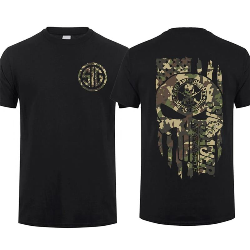 [Sale Up 60%] 2025 Top Sig Sauer American Skull Flag Camo Short Sleeve Casual 100% Cotton Top Menswear Tactical Gear Gun Lover T-Shirts