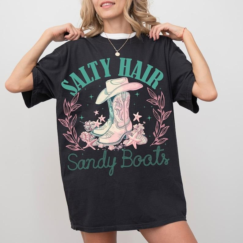 Salt Hair Sandy Boots Summer Shirt Western Summer Shirt Cowgirl Shirt Western Shirt Retro Summer Shirt Summer Shirt Summer Sublimation 02 T-Shirts