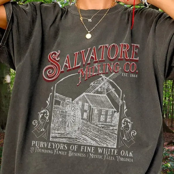Salvatore Comfort Colots Shirt Mystic Falls Shirt Stefan Damon Elena Vampire Hello Brother TVD Fan 2000s TV Streetwear Cotton Fabric T-Shirts